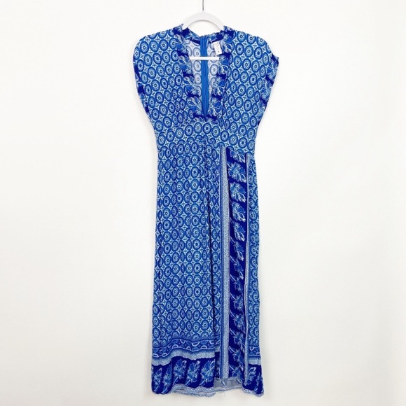 MINKPINK Blue Floral Kimono Faux Wrap Maxi Dress - Picture 2 of 6